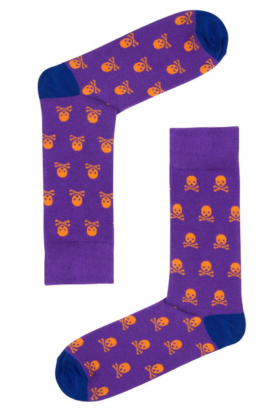 Drake & Hutch Purple/Orange 'Skull n Bones' Unisex Crew Socks