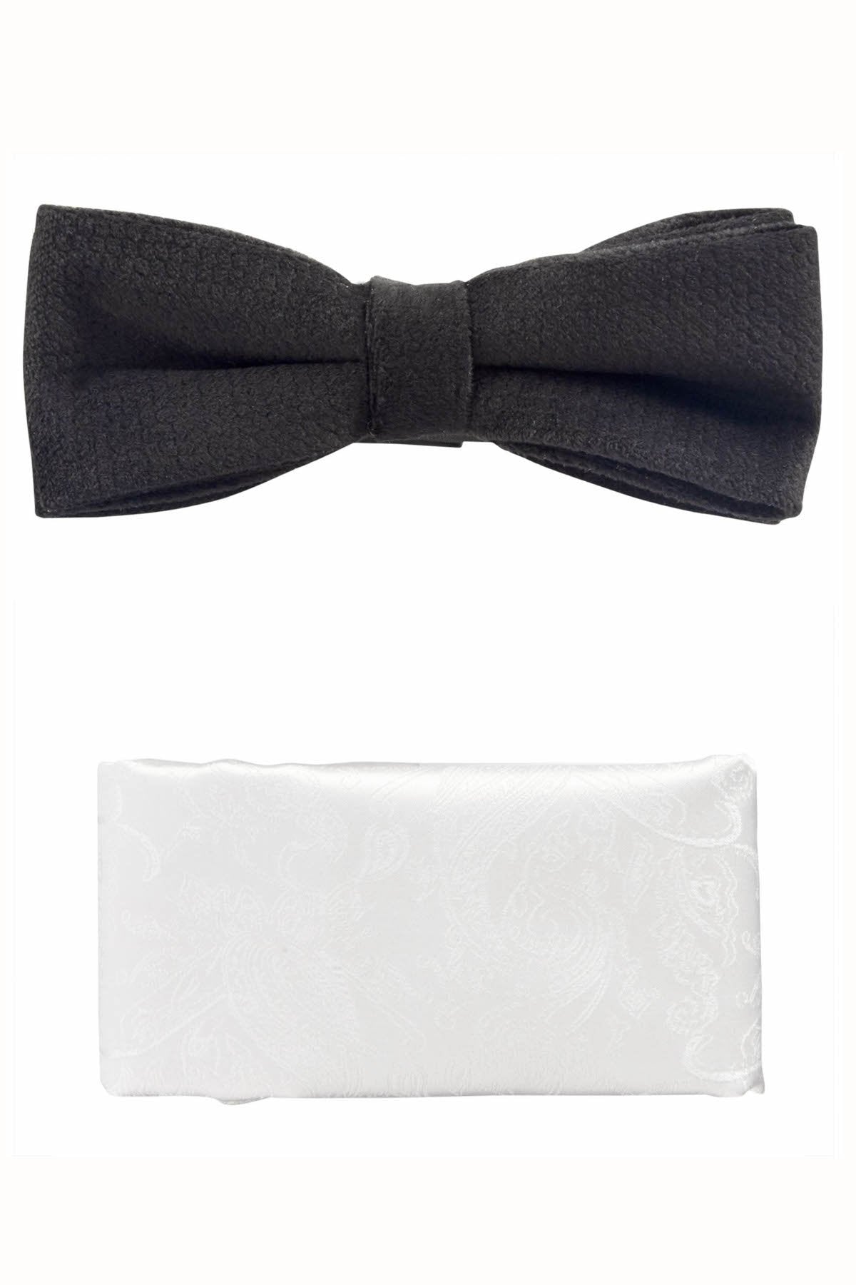 INC International Concepts White Pre-Tied Velvet Bow Tie Pocket Square Set Black